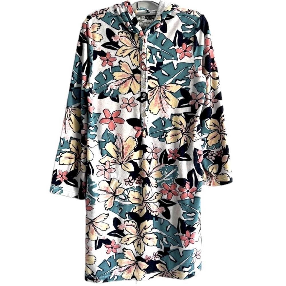 Soma Floral Hooded Nightshirt in Teal, Pink, Yellow, Black